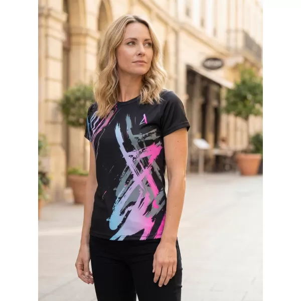  Frauenfunktional T -Shirt Premium ALTISPORT VOJ/ALW074TR01 SCHWARZ -PINK 