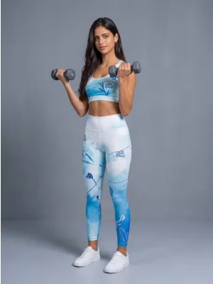 Lange Leggings für Frauen Premium ALTISPORT VOJ/ALW083LEG01 WEIß -BLAU