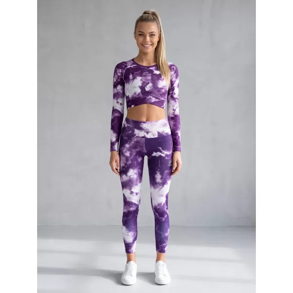  Lange Leggings für Frauen Premium ALTISPORT VOJ/ALW066LEG01 WEIß -VIOLETT 