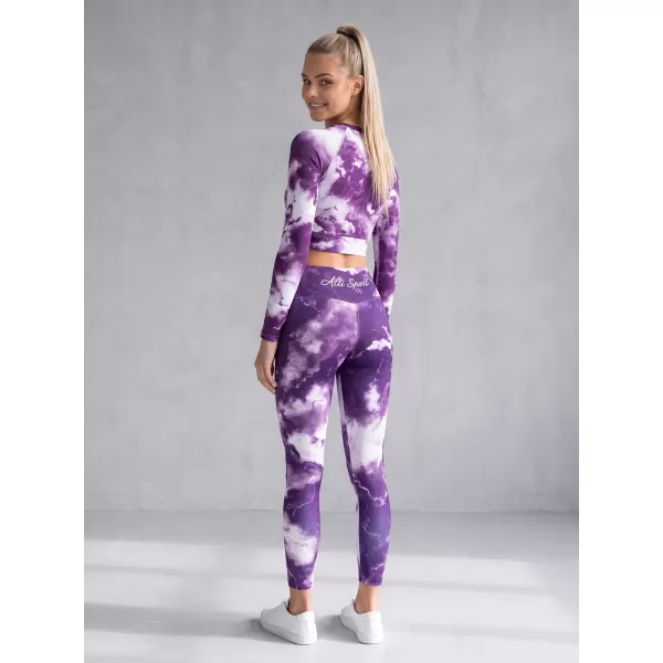  Lange Leggings für Frauen Premium ALTISPORT VOJ/ALW066LEG01 WEIß -VIOLETT 
