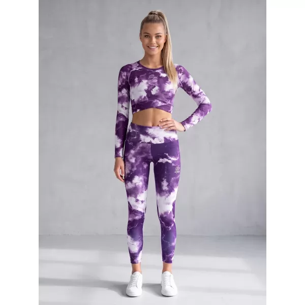  Lange Leggings für Frauen Premium ALTISPORT VOJ/ALW066LEG01 WEIß -VIOLETT 
