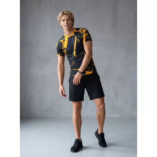  Funktionelle Komprimierung t -Shirt von Männern mit kurzer Ärmelnprämie ALTISPORT VOJ/ALM079TR04 SCHWARZ -AUSGELB 