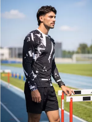 Funktionelle Kompression t -Shirt von Männern mit langarmiger Prämie ALTISPORT VOJ/ALM079TR03 SCHWARZ UND WEIß