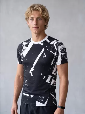 Funktionelle Komprimierung t -Shirt von Männern mit kurzer Ärmelnprämie ALTISPORT VOJ/ALM079TR04 SCHWARZ UND WEIß