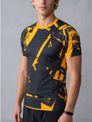 Funktionelle Komprimierung t -Shirt von Männern mit kurzer Ärmelnprämie ALTISPORT VOJ/ALM079TR04 SCHWARZ -AUSGELB
