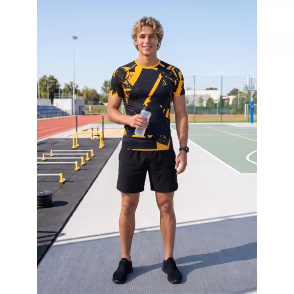  Funktionelle Komprimierung t -Shirt von Männern mit kurzer Ärmelnprämie ALTISPORT VOJ/ALM079TR04 SCHWARZ -AUSGELB 
