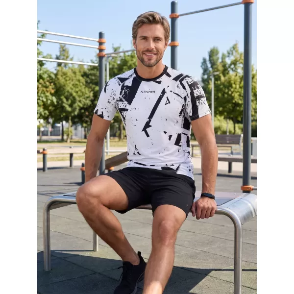  Funktionelle Komprimierung t -Shirt von Männern mit kurzer Ärmelnprämie ALTISPORT VOJ/ALM079TR04 WEIß -UND -SCHWARZ 
