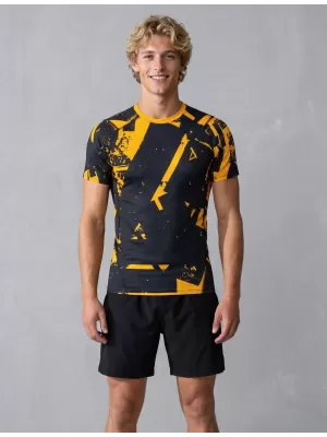 Funktionelle Komprimierung t -Shirt von Männern mit kurzer Ärmelnprämie ALTISPORT VOJ/ALM079TR04 SCHWARZ -AUSGELB