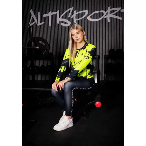  Frauen funktionales t -Shirt mit langen Ärmeln Premium ALTISPORT VOJ/ALW076TR03 SCHWARZ/FLUO GELB 
