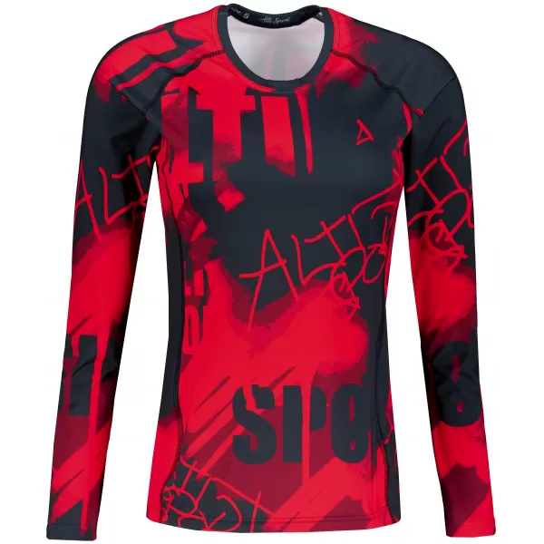  Frauen funktionales t -Shirt mit langen Ärmeln Premium ALTISPORT VOJ/ALW076TR03 ROT -SCHWARZ 