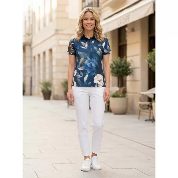  Frauenfunktional T -Shirt mit Premiumkragen ALTISPORT VOJ/ALW097TR05 BLAUE BLUMEN 