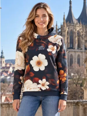 Funktionaler Sweatshirt -Prämie von Frauen ALTISPORT VOJ/ALW097MI01 WEIß-ORANGEFARBENE BLUMEN