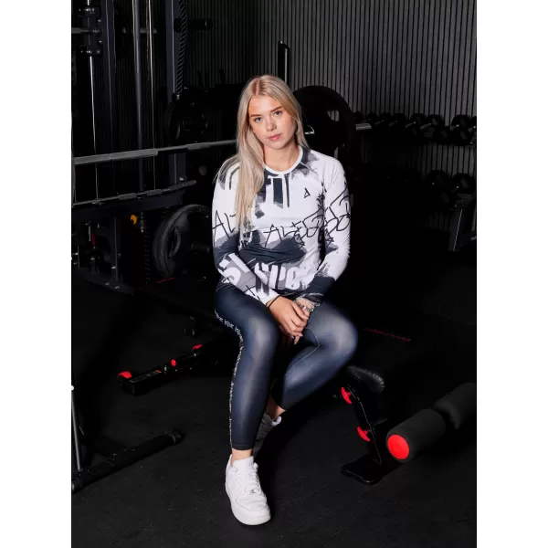  Frauen funktionales t -Shirt mit langen Ärmeln Premium ALTISPORT VOJ/ALW076TR03 WEIß -UND -SCHWARZ 