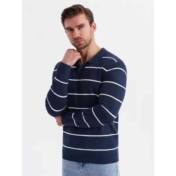  Herren t -Shirt mit einem Kragen OMBRE OM-POLS-0146 DUNKELBLAU UND WEIß 