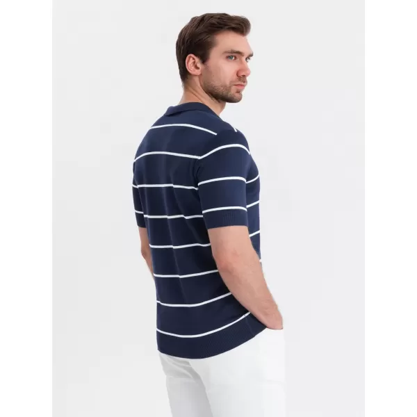  Herren t -Shirt mit einem Kragen OMBRE OM-POSS-0145 DUNKELBLAU UND WEIß 