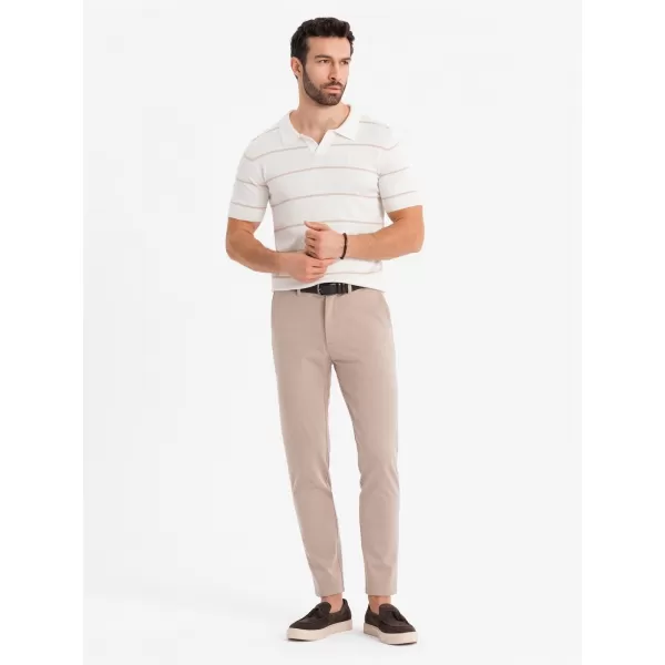 Herren t -Shirt mit einem Kragen OMBRE OM-POSS-0145 WEIß UND BEIGE 