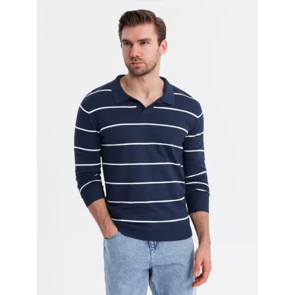  Herren t -Shirt mit einem Kragen OMBRE OM-POLS-0146 DUNKELBLAU UND WEIß 