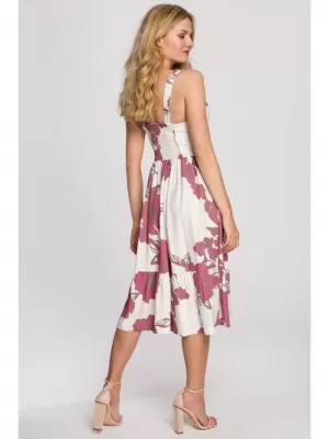 Kleid MAKOVER K098 WEIß/ROSA
