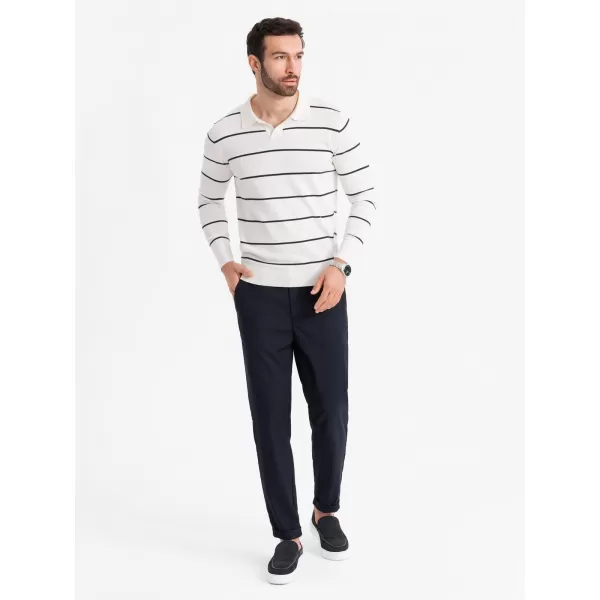  Herren t -Shirt mit einem Kragen OMBRE OM-POLS-0146 WEIß UND DUNKELBLAU 