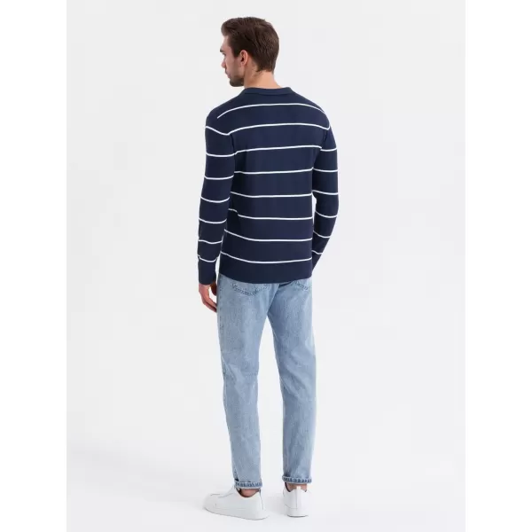  Herren t -Shirt mit einem Kragen OMBRE OM-POLS-0146 DUNKELBLAU UND WEIß 