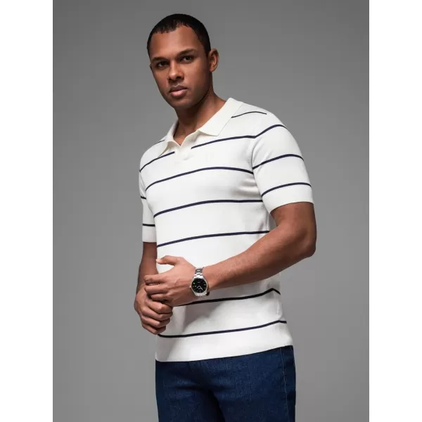  Herren t -Shirt mit einem Kragen OMBRE OM-POSS-0145 WEIß UND MARINE 