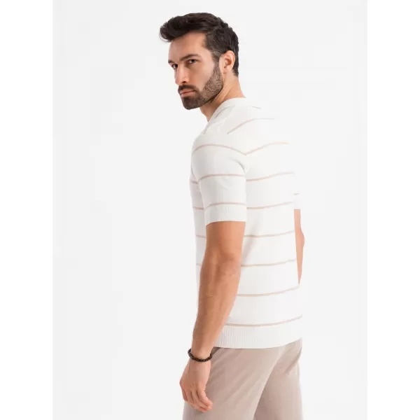  Herren t -Shirt mit einem Kragen OMBRE OM-POSS-0145 WEIß UND BEIGE 