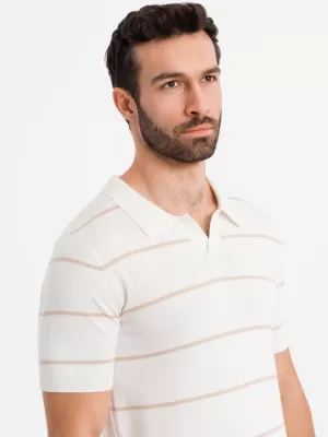 Herren t -Shirt mit einem Kragen OMBRE OM-POSS-0145 WEIß UND BEIGE