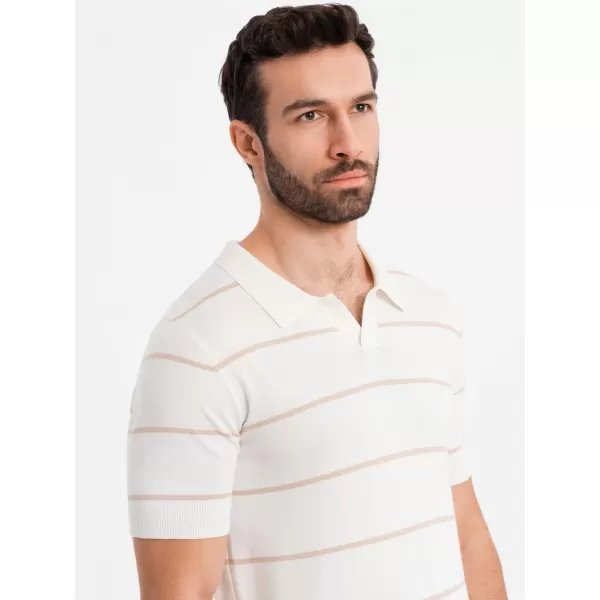  Herren t -Shirt mit einem Kragen OMBRE OM-POSS-0145 WEIß UND BEIGE 