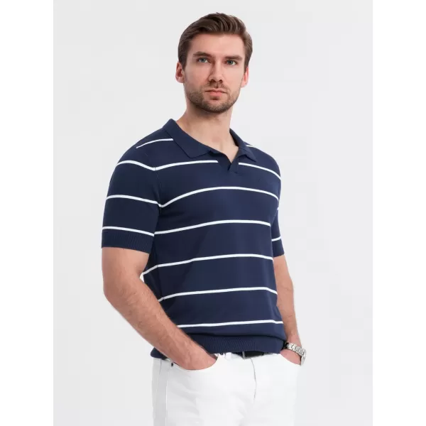  Herren t -Shirt mit einem Kragen OMBRE OM-POSS-0145 DUNKELBLAU UND WEIß 