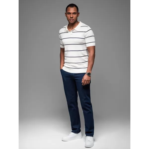  Herren t -Shirt mit einem Kragen OMBRE OM-POSS-0145 WEIß UND MARINE 