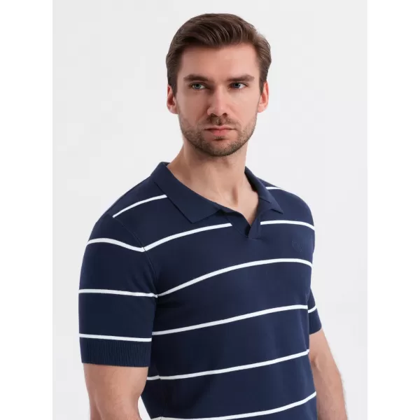  Herren t -Shirt mit einem Kragen OMBRE OM-POSS-0145 DUNKELBLAU UND WEIß 