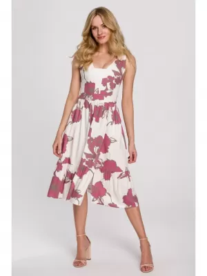 Kleid MAKOVER K098 WEIß/ROSA