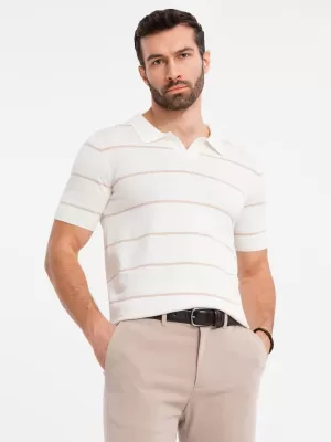 Herren t -Shirt mit einem Kragen OMBRE OM-POSS-0145 WEIß UND BEIGE