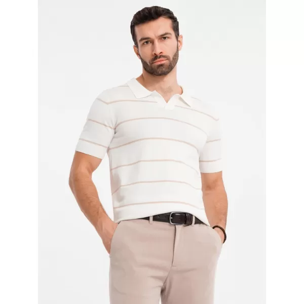  Herren t -Shirt mit einem Kragen OMBRE OM-POSS-0145 WEIß UND BEIGE 