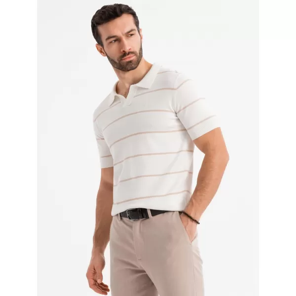  Herren t -Shirt mit einem Kragen OMBRE OM-POSS-0145 WEIß UND BEIGE 