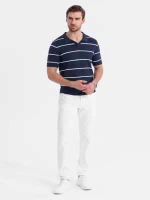Herren t -Shirt mit einem Kragen OMBRE OM-POSS-0145 DUNKELBLAU UND WEIß