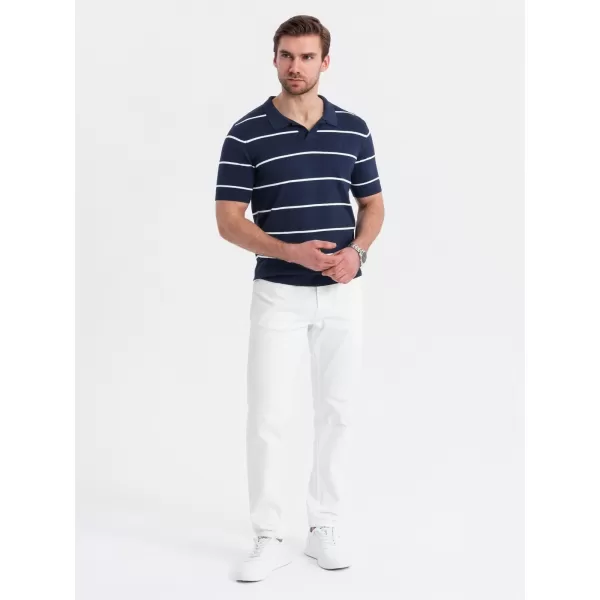  Herren t -Shirt mit einem Kragen OMBRE OM-POSS-0145 DUNKELBLAU UND WEIß 
