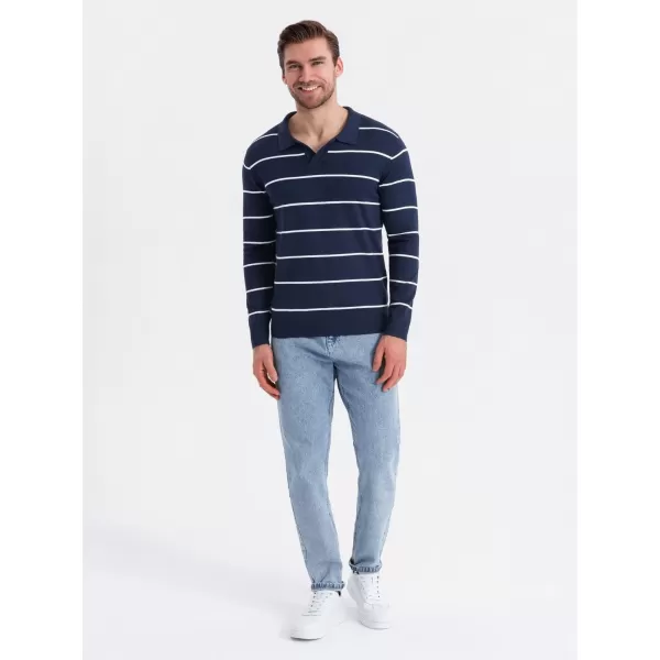  Herren t -Shirt mit einem Kragen OMBRE OM-POLS-0146 DUNKELBLAU UND WEIß 