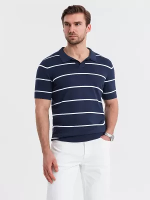Herren t -Shirt mit einem Kragen OMBRE OM-POSS-0145 DUNKELBLAU UND WEIß