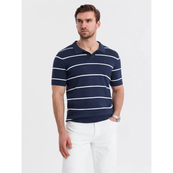  Herren t -Shirt mit einem Kragen OMBRE OM-POSS-0145 DUNKELBLAU UND WEIß 