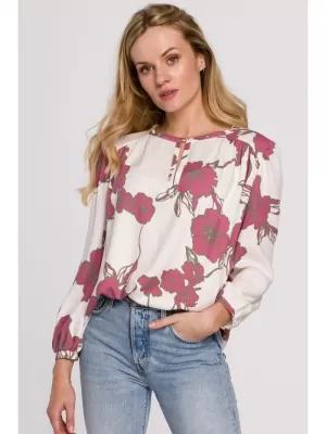 Damenbluse MAKOVER K099 BÍLÁ//RŮŽOVÁ WEIß/ROSA
