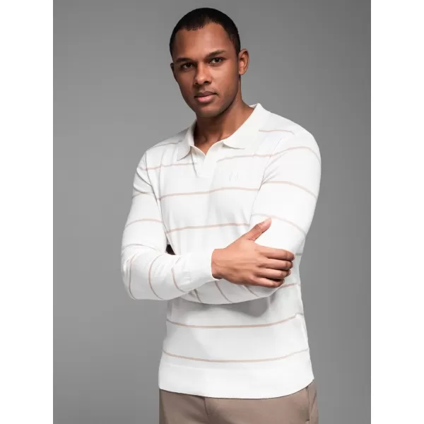  Herren t -Shirt mit einem Kragen OMBRE OM-POLS-0146 WEIß UND BEIGE 