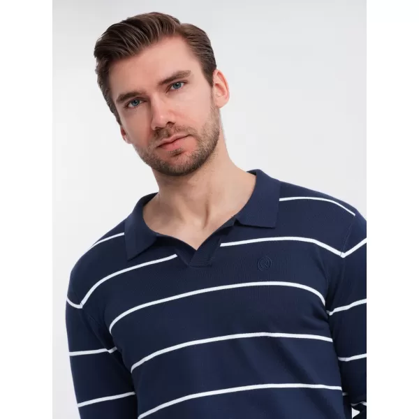  Herren t -Shirt mit einem Kragen OMBRE OM-POLS-0146 DUNKELBLAU UND WEIß 