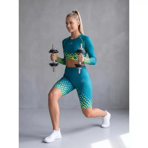  Frauen -Leggings über den Knien Premium ALTISPORT VOJ/ALW109LEG02 EMERALD/FLUO GELB 