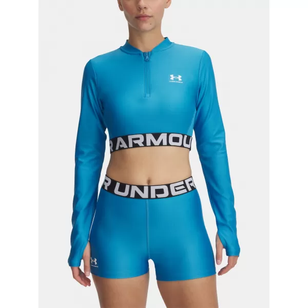  Damen-T-Shirt UNDER ARMOUR HEATGEAR RIB 1/4 ZIP LS 1388692-453 BLAU 