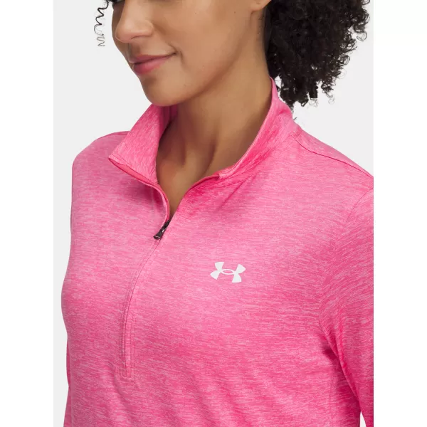  Damen-T-Shirt UNDER ARMOUR TECH 1/2 ZIP- TWIST 1384225-672 ROSA 