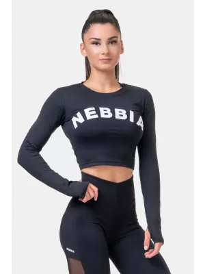 Sports HERO Langarm-Crop-Top 585 BLACK Nebbia