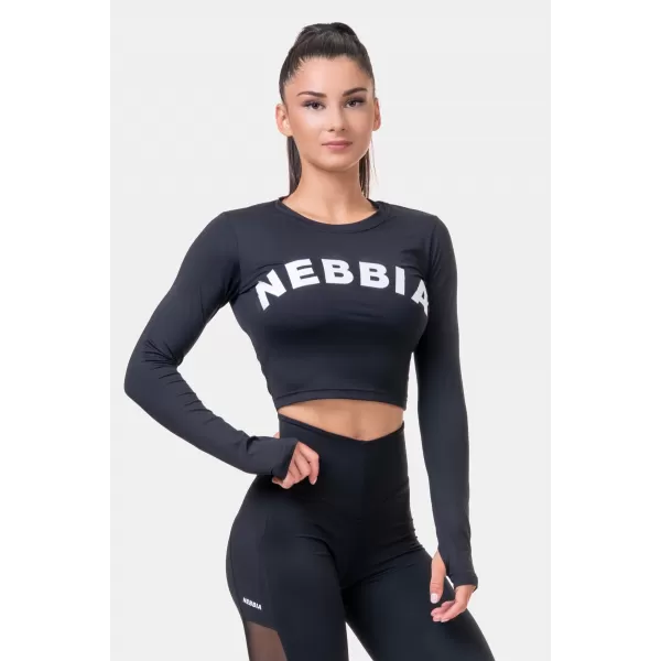  Sports HERO Langarm-Crop-Top 585 BLACK Nebbia 