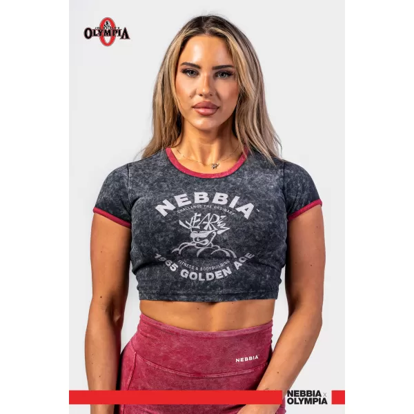  Ausgewaschenes Crop-Top-T-Shirt GOLDEN AGE 782 BLACK Nebbia 