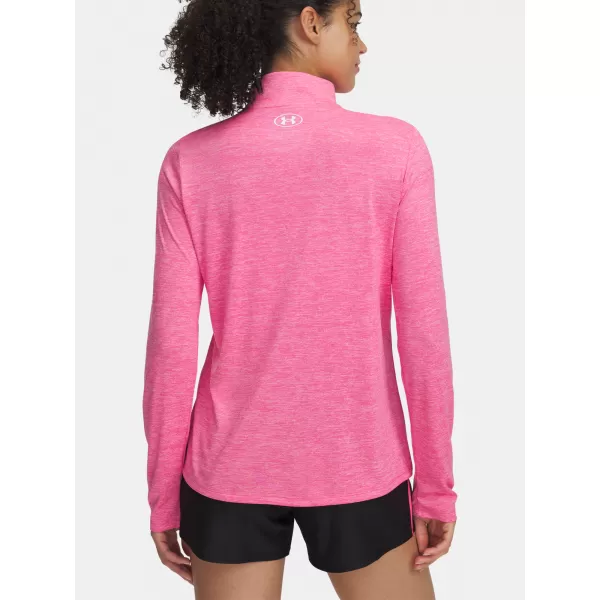  Damen-T-Shirt UNDER ARMOUR TECH 1/2 ZIP- TWIST 1384225-672 ROSA 